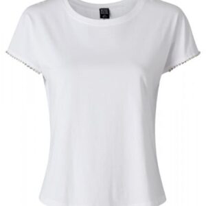 Unifarbenes Shirt StrassSteine an den Ärmeln Taillierter Cut und Rundhalsausschnitt Material 100% Baumwolle