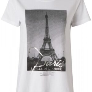 Unifarbenes PrintShirt Kontrastierender Print mit Eiffelturm und Schrift Paris La ville d'Amour Rundhalsausschnitt und legerer FokuhilaCut Material 100% Baumwolle