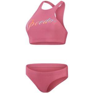 Der Volley Bikini in Malve strahlt einen sportlichen Stil aus und ist mit einem farbenfrohen Speedo-Logo im Retro-Stil versehen. Der sportliche Rückenteil sorgt für bequeme Bewegungsfreiheit