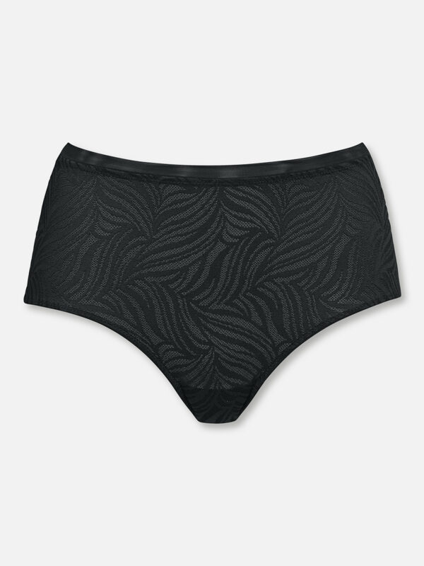 Floraler Jacquardtüll in tiefem Schwarz verleiht dem Taillenslip der Tigress Serie einen einzigartigen Charme. Der zusätzliche Mesh-Einsatz vorne bietet einen formenden Belly-Control-Effekt