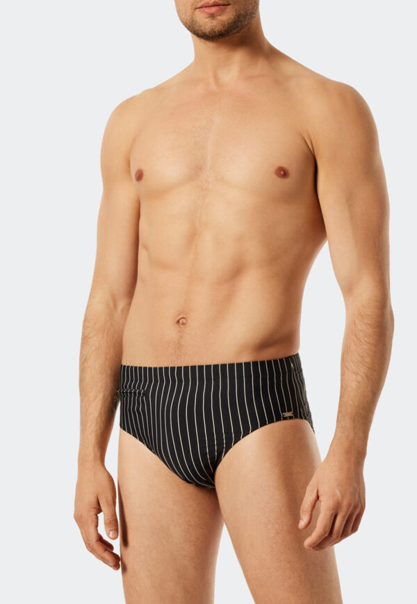 schwarzer Badeslip für Herren mit weißen Streifen - aus der SCHIESSER-Badekollektion Aqua "Nautical Casual" - innen liegende