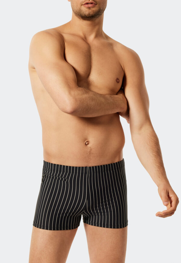 schwarze Retroshorts für Herren mit weißen Streifen - aus der SCHIESSER-Badekollektion Aqua "Nautical Casual" - mit flexibler