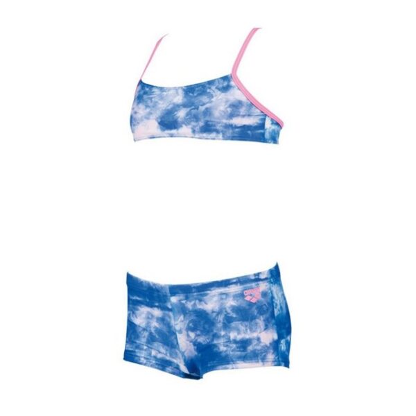 arena Mädchen Kinder Bikini Clouds.Der arena Mädchen Bikini ist der ideale Bikini für Sport- und Freizeitschwimmer. Das Top mit überkreutzen Trägern bietet stabilen Sitz und guten Halt auch bei Start und Wende. Die auf Hüfte geschnittene Hose kann dank innenliegender Kordel individuell eingestellt werden. Max Fit Material von arena ist Dank Xtra Life Lycra chlor- und lichtbeständig. 20% Elasthan machen es sehr elastisch und dadurch angenehm zu tragen. - Chlor und Schmimmelbeständig- sehr schönes Design- gedrucktes Arenalogo- Max Fit- UV Schutz UPF 50+