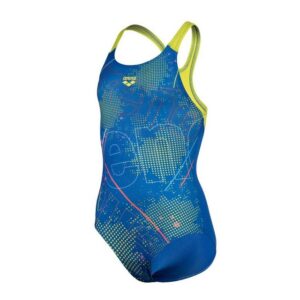 arena Badeanzug Mädchen Swim-Pro-Back schnelltrocknendDieser Anzug ist aus einem einzigartig innovativen und robusten Stoff hergestellt und überlebt häufiges Schwimmen unbeschadet. Die bunten kontrastierenden Träger präsentieren die schillernde Vorderseite mit einer kosmischen Grafik. In diesem eindrucksvollen Einteiler wird sie garantiert Wellen schlagen.MaxLife Eco ist ein innovativer Bademodenstoff