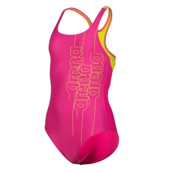 arena Badeanzug Mädchen Swim Pro Back Graphic PrintUnser Graphic Swim Pro One-Piece ist ein kontrastreicher Badeanzug für Mädchen mit sportlicher Ausstrahlung. Die Vorderseite ist mit unserem Namen x 3 in einem lebendigen Ton verziert und die Rückseite hat einen coolen Ausschnitt und einen farbenfrohen Einsatz. Dieses Design ist aus einem schnell trocknenden