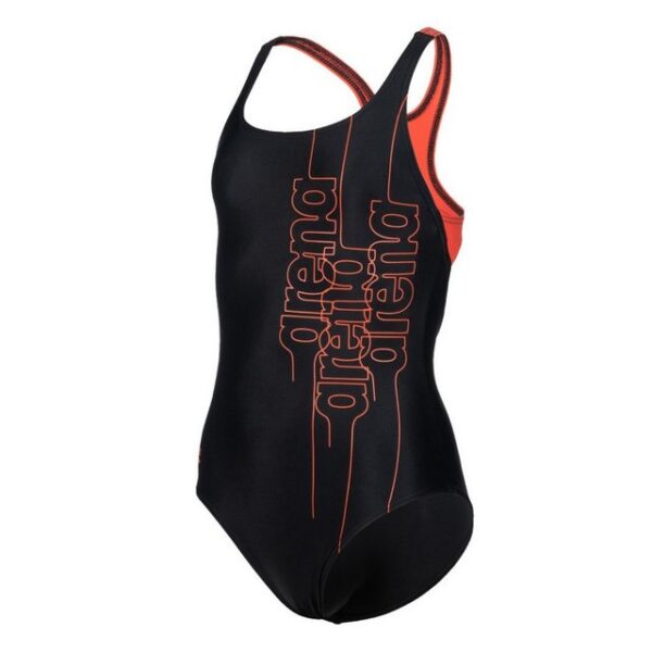 arena Badeanzug Mädchen Swim Pro Back Graphic PrintUnser Graphic Swim Pro One-Piece ist ein kontrastreicher Badeanzug für Mädchen mit sportlicher Ausstrahlung. Die Vorderseite ist mit unserem Namen x 3 in einem lebendigen Ton verziert und die Rückseite hat einen coolen Ausschnitt und einen farbenfrohen Einsatz. Dieses Design ist aus einem schnell trocknenden