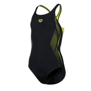 arena Badeanzug Mädchen Swim Pro Back schnelltrocknend und chlorresistentUnser Graphic Swim Pro One-Piece ist ein kontrastreicher Badeanzug für Mädchen mit sportlicher Ausstrahlung. Die Vorderseite ist mit unserem Namen x 3 in einem lebendigen Ton verziert und die Rückseite hat einen coolen Ausschnitt und einen farbenfrohen Einsatz. Dieses Design ist aus einem schnell trocknenden