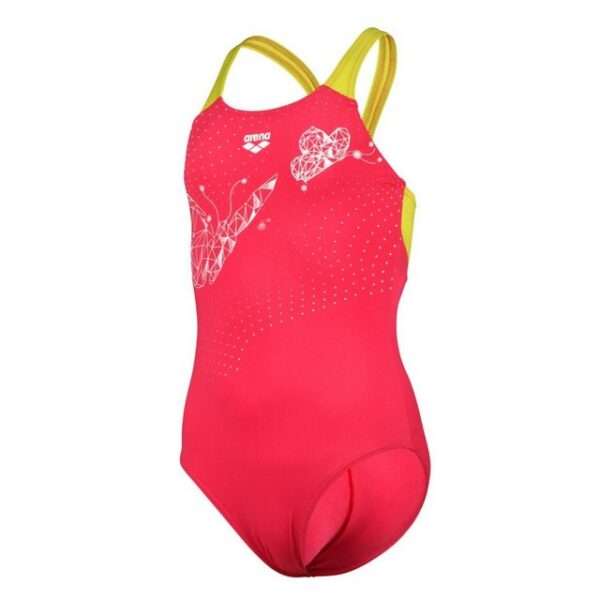 arena Butterfly Badeanzug Mädchen Swim V Back Schnelltrocknend und mit UV-SchutzUnser Badeanzug mit Schmetterlingsprint ist mit einer verrückten