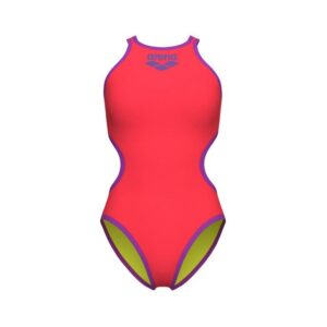 Arena - One Biglogo R - Damen Badeanzug - Bright Coral/Purple Schlüpfe zum Training oder Fitnessschwimmen in diesen schnittigen Dameneinteiler. Unser One Big Logo-Badeanzug zeichnet sich durch arenas einzigartige Ausführung aus nur einem Stück Stoff aus