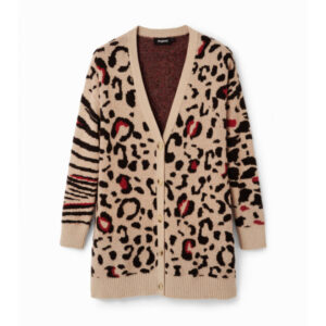 Marke: Desigual Art: Frau Typologie: Cardigan Jahreszeit: Herbst / Winter PRODUKTDETAILS • Farbe: beige • Muster: Leopardenmuster • Verschluss: Knöpfe • Ärmel: lang • Ausschnitt: V-Ausschnitt • Artikelcode: 23WWJF44 ZUSAMMENSETZUNG UND MATERIAL • Zusammensetzung: -15% Acryl -3% Wolle -22% Polyamid -30% Polyester -30% Viskose • Pflegehinweise: Maschinenwäsche 30°