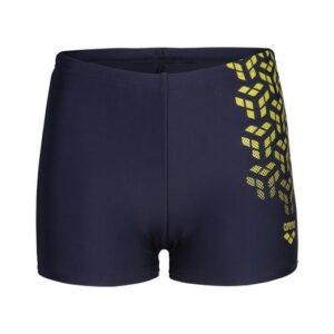 Kikko V Print - Jungen Badeshorts - Blau/Gelb Unsere Kikko V Print Badeshorts sind von den Badeanzügen der Profis inspiriert und hat ein geometrisches Muster