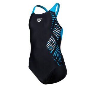 arena Badeanzug Mädchen Swim V Back Placement Einteiler chlorresistent und schnelltrocknendEin cooles grafisches Muster