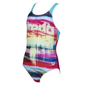 arena Badeanzug Mädchen Rainbows Colors MaxFit chlorbeständigDieser Mädchenschwimmanzug strahlt in bunten Farbtönen und ist mit einem Pinselstrich-Muster bedruckt. Auch unser Name ist im Muster enthalten. Fürs intensive Schwimmen und Trainieren.Material MaxLife ist ein technischer Schwimmbekleidungsstoff