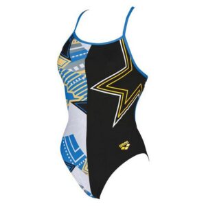 Origineller Damen Badeanzug von Arena Der knapp geschnittene ARENA Badeanzug Lightshow mit originellem Allover Print ist perfekt für Trainings- und Wettkampfschwimmerinnen geeignet. Das 100% chlorresistente MaxLife Material mit integriertem UV-Schutz UPF 50+