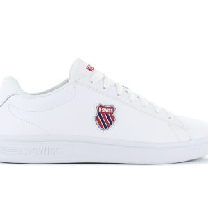 100% Original K-Swiss !  Herstellerfarbe:  White / Corporate   Obermaterial:  Leder / Textil   Zustand:  Neu  und  Originalverpackt         Ein Klassiker von K-Swiss erhält mit dem Court Shield eine zeitgemäße Aktualisierung. Unter Beibehaltung der Merkmale des originalen Court Classic präsentiert sich diese überarbeitete Version im zeitlosen Tennisstil in einer vielseitigen Konstruktion