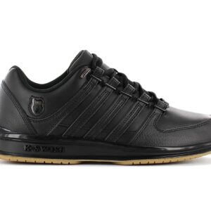 100% Original K-Swiss !  Herstellerfarbe:  Black / Gum   Obermaterial:  Leder   Zustand:  Neu  und  Originalverpackt         Der K-Swiss Rinzler zeigt sich in klassischem Schwarz und besitzt ein sportliches Design. Das Obermaterial besteht aus hochwertigem Echtleder