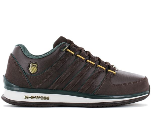 100% Original K-Swiss !  Herstellerfarbe:  Brown / Trekking Green   Obermaterial:  Leder   Zustand:  Neu  und  Originalverpackt         Der K-Swiss Rinzler zeigt sich in klassischen Farben und besitzt ein sportliches Design. Das Obermaterial besteht aus hochwertigem Echtleder