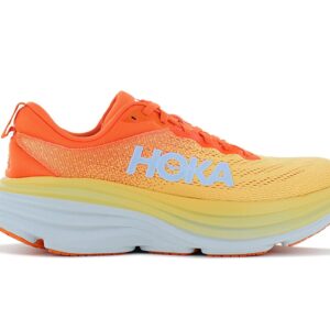 100% Original HOKA !  Herstellerfarbe:  Puffin s Bill / Amber Yellow   Obermaterial:  Mesh - Synthetik   Zustand:  Neu  und  Originalverpackt         Der HOKA Bondi 8 für Männer ist ein neutraler Laufschuh und wird von vielen als der beste gedämpfte Laufschuh aller Zeiten angesehen. Er ist das Flaggschiff unter den neutralen Laufschuhen von HOKA und steht seit Jahren für maximalen Komfort in Bezug auf Dämpfung und Passform. Auch die achte Version reiht sich mit ihren Updates dort nahtlos ein. Der Laufschuh eignet sich für jede Distanz und macht auch einen Marathon.      Obermaterial aus atmungsaktivem Mesh.   Meta-Rocker-Technologie für den Schaukelstuhl -Effekt.  Interne Fersenkappe.  Early Meta-Rocker.  Durabrasion-Gummi-Außensohle.  Verlängerte Zugschlaufe.  Ortholite® Hybrid Einlegesohle (recycelt).  Schuhbreite: Normal.