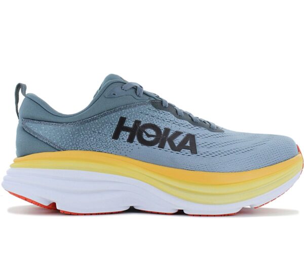 100% Original HOKA !  Herstellerfarbe:  Goblin Blue / Mountain Spring   Obermaterial:  Mesh - Synthetik   Zustand:  Neu  und  Originalverpackt         Der HOKA Bondi 8 Wide für Männer ist ein neutraler Laufschuh und wird von vielen als der beste gedämpfte Laufschuh aller Zeiten angesehen. Er ist das Flaggschiff unter den neutralen Laufschuhen von HOKA und steht seit Jahren für maximalen Komfort in Bezug auf Dämpfung und Passform. Auch die achte Version reiht sich mit ihren Updates dort nahtlos ein. Der Laufschuh eignet sich für jede Distanz und macht auch einen Marathon.     Diese Schuhe haben eine weite Passform (2E