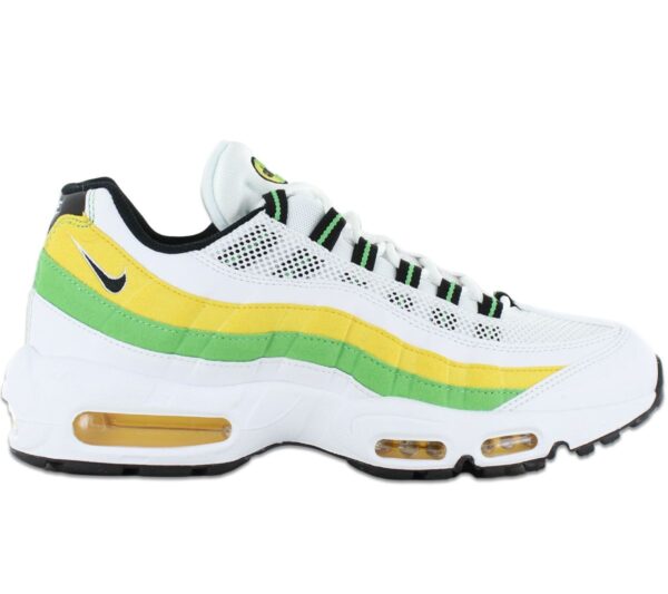 100% Original Nike !  Herstellerfarbe:  White / Black - Green Apple   Obermaterial:  Leder - Textil   Zustand:  Neu  und  Originalverpackt         Dieser sehr bequeme Nike Air Max 95 Essential Herren Sneaker überzeugt durch sein tolles strapazierfähiges Obermaterial und mit seiner super Passform. Das Air Max Element in der Ferse und im Vorfuß sorgt für eine angenehme Schrittdämpfung.      Nike Air Max Einheit im Vorfussbereich und an der Ferse.  Zunge weich gepolstert.  Robustes Schlaufenschnürsystem.  Vollgummi-Außensohle mit Waffelprofil.  Nike Swoosh Logo auf der Zunge.  Innenschuh besteht aus Textil und sorgt so für Atmungsaktivität.  Verstärkte Ferse.  Gepolsterter Knöchelbereich.  Herausnehmbare Einlegesohle.