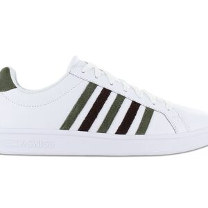 100% Original K-Swiss !  Herstellerfarbe:  White / Deep Lichen / Java   Obermaterial:  Leder - Synthetik   Zustand:  Neu  und  Originalverpackt         Der Court Tiebreak ist ein Must-have im Kleiderschrank aller modebewussten Menschen. Wert