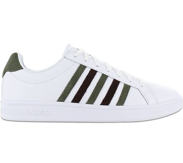 100% Original K-Swiss !  Herstellerfarbe:  White / Deep Lichen / Java   Obermaterial:  Leder - Synthetik   Zustand:  Neu  und  Originalverpackt         Der Court Tiebreak ist ein Must-have im Kleiderschrank aller modebewussten Menschen. Wert