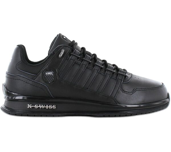 100% Original K-Swiss !  Herstellerfarbe:  Black / Black / Black   Obermaterial:  Leder - Synthetik   Zustand:  Neu  und  Originalverpackt         Der Rinzler GT ist die überarbeitete Neuauflage des Bestsellers Rinzler. Leisten und Proportionen wurden nochmals verbessert