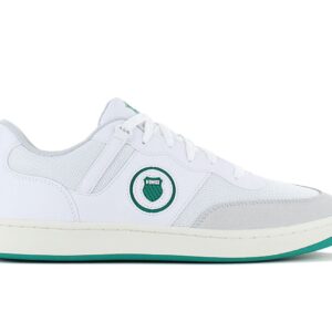 100% Original K-Swiss !  Herstellerfarbe:  White / Pepper Green   Obermaterial:  Leder - Mesh - Synthetik   Zustand:  Neu  und  Originalverpackt         Der K Varsity ist der neueste Court-Style von K-Swiss und verbindet 70er-Jahre-Spirit mit aktuellem Design. Er wurde sorgfältig designt