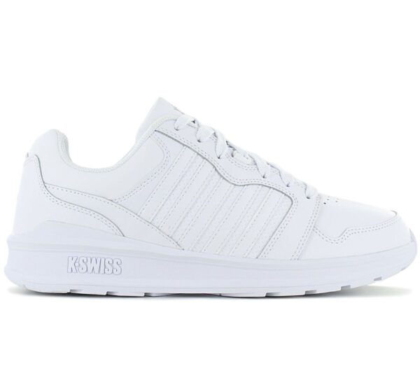 100% Original K-Swiss !  Herstellerfarbe:  White / White / Vapor Blue   Obermaterial:  Leder - Synthetik   Zustand:  Neu  und  Originalverpackt         Der Rival Trainer ist eine stilvolle Interpretation des traditionellen Sporttrainers. Inspiriert vom beliebten Sneaker Si-18 Rival