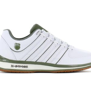 100% Original K-Swiss !  Herstellerfarbe:  White / Deep Lichin / Gum   Obermaterial:  Leder   Zustand:  Neu  und  Originalverpackt         Der K-Swiss Rinzler zeigt sich in klassischem Farben und besitzt ein sportliches Design. Das Obermaterial besteht aus hochwertigem Echtleder