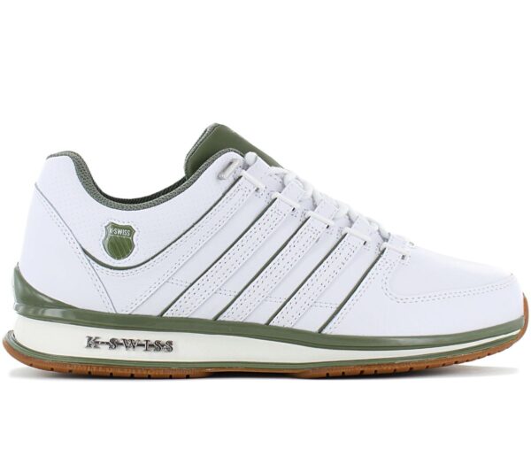 100% Original K-Swiss !  Herstellerfarbe:  White / Deep Lichin / Gum   Obermaterial:  Leder   Zustand:  Neu  und  Originalverpackt         Der K-Swiss Rinzler zeigt sich in klassischem Farben und besitzt ein sportliches Design. Das Obermaterial besteht aus hochwertigem Echtleder