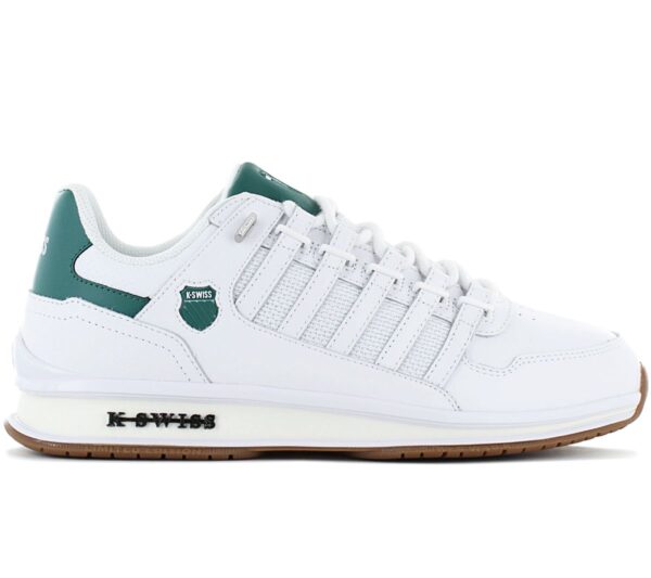 100% Original K-Swiss !  Herstellerfarbe:  White / Aventurine / Vntg    Obermaterial:  Leder - Synthetik   Zustand:  Neu  und  Originalverpackt         Der Rinzler GT ist die überarbeitete Neuauflage des Bestsellers Rinzler. Leisten und Proportionen wurden nochmals verbessert