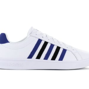 100% Original K-Swiss !  Herstellerfarbe:  White / Sodalite Bleu / Black   Obermaterial:  Leder   Zustand:  Neu  und  Originalverpackt         Der Court Tiebreak ist ein Must-have im Kleiderschrank aller modebewussten Menschen. Wert