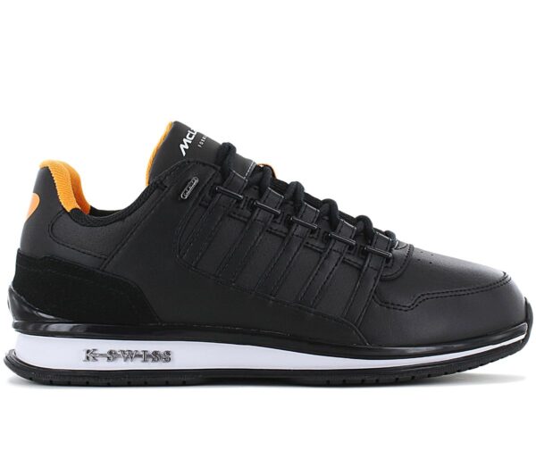 100% Original K-Swiss !  Herstellerfarbe:  Black / Papaya   Obermaterial:  Leder   Zustand:  Neu  und  Originalverpackt         Der Rinzler GT x McLaren verbindet Sportlichkeit mit Luxus und ermöglicht es Ihnen