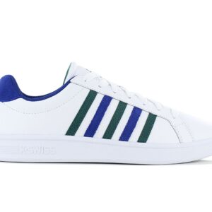 100% Original K-Swiss !  Herstellerfarbe:  White /Antique Green / Blue Quartz   Obermaterial:  Leder   Zustand:  Neu  und  Originalverpackt         Der Court Tiebreak ist ein Must-have im Kleiderschrank aller modebewussten Menschen. Wert