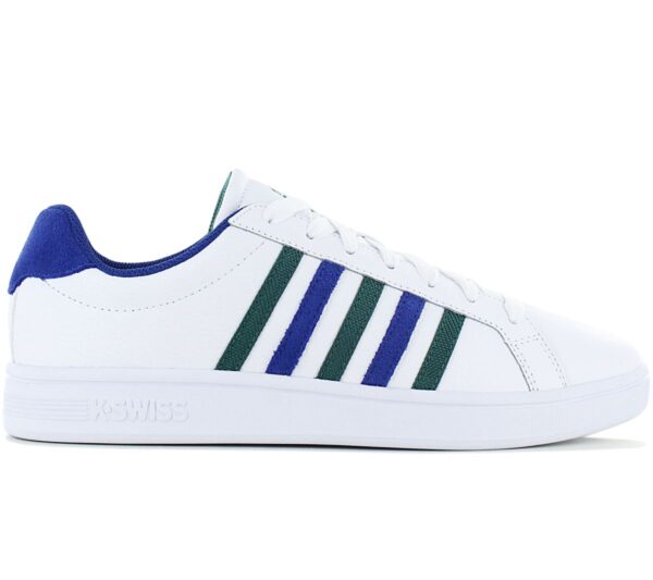 100% Original K-Swiss !  Herstellerfarbe:  White /Antique Green / Blue Quartz   Obermaterial:  Leder   Zustand:  Neu  und  Originalverpackt         Der Court Tiebreak ist ein Must-have im Kleiderschrank aller modebewussten Menschen. Wert