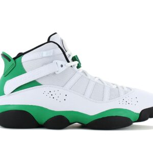 100% Original Jordan !  Herstellerfarbe:  White / Lucky Green / Black   Obermaterial:  Leder / Textil   Zustand:  Neu  und  Originalverpackt         Der Jordan 6 Rings Herren Basketballschuh bietet hohen Tragekomfort und ist von jeher schon bei Spielern und Sneaker-Fans beliebt. Eine Zoom-Air Dämpfung mit geringem Gewicht und niedrigem Profil sorgt für ein reaktionsfreudiges Tragegefühl.       Hoher Tragekomfort.  Jumpman-Logo.  Schnürung für individuellen Style und optimalen Sitz.  Komfortable Polsterung am Bund und Zunge.  Robuste Gummisohle für lange Lebensdauer und beste Traktion.  Einschlupfhilfe an der Ferse.  Zoom Air-Elemente in Ferse und Vorfuß sorgen für leichte