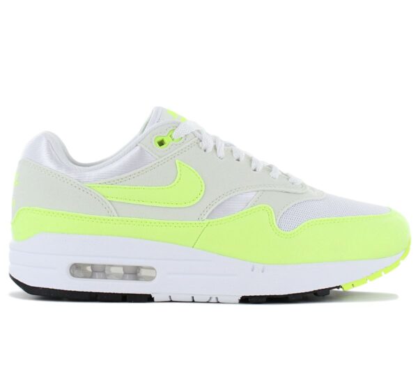 100% Original Nike !  Herstellerfarbe:  White / Sea Glass / Black - Volt   Obermaterial:  Leder - Textil   Zustand:  Neu  und  Originalverpackt          Der Nike Air Max 1  ist ein auffa?lliger Sneaker mit einem Retro-Twist. Der Schuh verfu?gt u?ber ein Obermaterial in Weiß kombiniert mit der lebhaften Farbe Volt