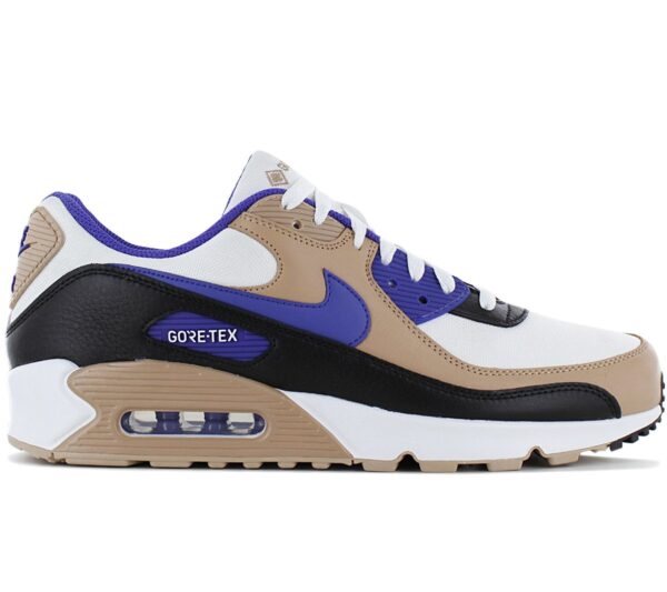 100% Original Nike !  Herstellerfarbe:  Summit White / Lapis - Hemp - Black   Obermaterial:  Leder - Textil   Zustand:  Neu  und  Originalverpackt         Der legendäre Klassiker Nike Air Max 90 GTX Sneaker ist aus der Schuhwelt nicht mehr wegzudenken und das Highlight in deinem Style. Der Schuh überzeugt durch sein Gore-Tex Obermaterial