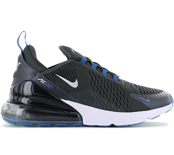 100% Original Nike !  Herstellerfarbe:  Anthracite  / Metalic Silver   Obermaterial:  Textil - Mesh   Zustand:  Neu  und  Originalverpackt         Der Air Max 270 hat ein 270 Grad sichtbares Air-Max-Element in der Ferse verbaut. Und was das bedeutet