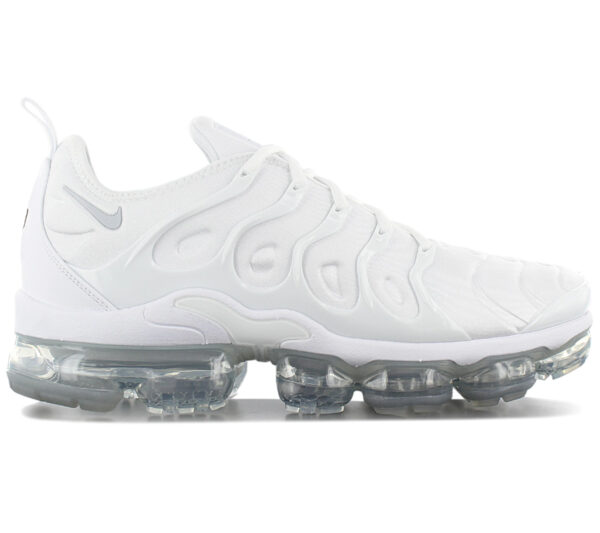 100% Original Nike !  Farbe laut Hersteller:  White / White - Pure Platinum   Obermaterial: Textil - Synthetik     Zustand:  Neu  und  Originalverpackt          Der Air VaporMax Plus ist ein Nike Hybrid-Modell. Nike hat den Air Max Plus TN und den VaporMax kombiniert.      Stabilisierende Overlays an Zehen und Ferse. Gummistollen an der Sohle für Strapazierfähigkeit. 5-Loch Schnürung. Vorfuß-Fersen-Versatz: 10 mm. Durchgehende