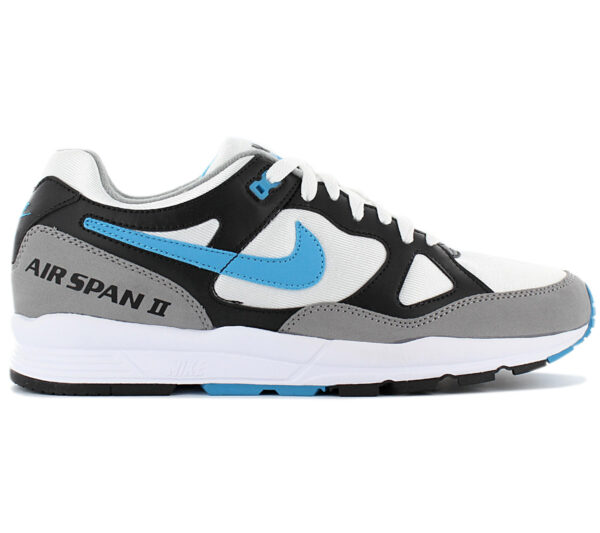 100% Original Nike !  Farbe laut Hersteller:  Black / Laser Blue - Dust-White   Obermaterial:  Textil - Synthetik     Zustand:  Neu  und  Originalverpackt          Cooler Lifestyle-Sneaker in einer trendigen Farbe.    Der Nike Air Span 2 verfügt über eine optimale Polsterung