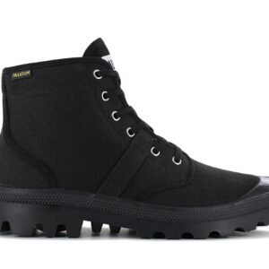 100% Original Palladium !  Herstellerfarbe:  Black / Black   Obermaterial:  Bio-Baumwollcanvas   Zustand:  Neu  und  Originalverpackt         Mit dieser neuen und verbesserten Version des legendären Pallabrousse-Boots gehst du definitiv mit der Zeit. Dieser High-Top-Stiefel besticht mit dem neuen Obermaterial aus Bio-Baumwolle