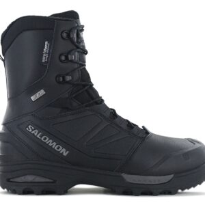 100% Original Salomon !  Herstellerfarbe:  Black / Black / Maget   Obermaterial:  Leder / Textil / Synthetik   Zustand:  Neu  und  Originalverpackt         SALOMON TOUNDRA PRO CSWP PREMIUM WINTER STIEFEL:      Maximale Wärme:  NASA-Technologie für überirdische Temperaturen. Aerotherm-Aerogel macht den Toundra zu Salomons wärmstem Schuh. Für Temperaturen bis ?40°.      Maximaler Wetterschutz: Die durchgehende Bootie-Konstruktion auf Basis von ClimaSalomon Waterproof vermeidet