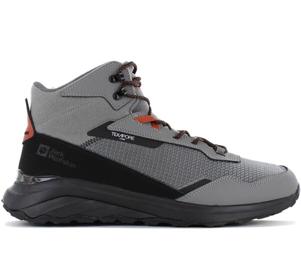 100% Original Jack Wolfskin !  Herstellerfarbe:  Smokey Grey   Obermaterial:  Mesh / Synthetik   Zustand:  Neu  und  Originalverpackt         Mit dem DROMOVENTURE TEXAPORE MID Outdoor-Schuh für Herren kannst du dich selbst bei starkem Regenwetter nach draußen trauen. Der leichte Schaftaufbau  ist langlebig und sorgt für ein angenehmes Laufgefühl.     Das atmungsaktive TEXAPORE CORE Gewebe ist zuverlässig wasserdicht