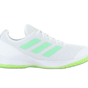 100% Original Adidas !  Herstellerfarbe:  Cloud White / Beam Green / Solar Green   Obermaterial:  Mesh - Synthetik   Zustand:  Neu  und  Originalverpackt         Mit diesem Schuh bist du auf dem Court schnell unterwegs. Der adidas Courtflash ist leicht und hat ein Obermaterial aus atmungsaktivem Mesh. Damit ist er perfekt für schnelle Tennismatches geeignet. Außerdem ermöglicht die griffige Adiwear Außensohle blitzschnelle Beschleunigung auf unterschiedlichem Untergrund. Außerdem bietet das abriebfeste Adituff Material ein Plus an Strapazierfähigkeit.       Obermaterial Mesh mit TPU Streifen fühlt sich vom ersten Tag an bequem an und passt sich deinen Füßen an.  Adituff Zehenbereich.  Schnürung für individuellen Style und optimalen Sitz.  Komfortable Polsterung am Bund und Zunge.  Adiwear Außensohle.  adidas Details.  Innenfutter Textil.