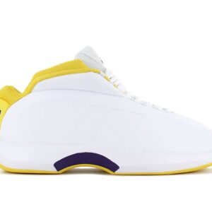 100% Original Adidas !  Herstellerfarbe:  Cloud White / Bold Gold / Collegiate Purple   Obermaterial:  Kunstleder / Mesh   Zustand:  Neu  und  Originalverpackt         Der adidas Crazy 1 Lakers Home ist eine Neuauflage von Kobe Bryants Signature-Schuh.      Der einfarbig weiße Hintergrund lässt sonnengelbe und violette Akzente in den Mittelpunkt rücken und erinnert an die Karriere des NBA-Stars bei den Los Angeles Lakers.     Die High-Top-Silhouette verfügt über ein Obermaterial aus geformten synthetischen Materialien und recyceltem Material und ist mit dem ikonischen 3-Streifen-Muster von adidas auf dem Seitenteil geprägt. Der Schuh verfügt über eine reaktionsfähige Technologie in der Zwischensohle und ein Fischgrätenmuster in der Außensohle