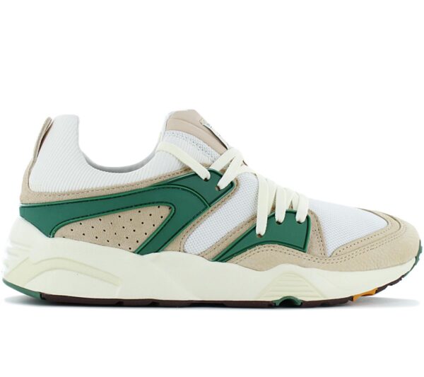 100% Original Puma !  Herstellerfarbe:  Pristine / Deep Forest   Obermaterial:  Leder / Textil   Zustand:  Neu  und  Originalverpackt         Der Puma Blaze of Glory PL Sneaker kommt im angesagten Look stylisch rüber. Mit revolutionären Trinomic-Technologie