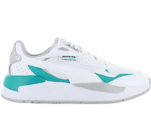 100% Original Puma !  Herstellerfarbe:  White / Spectra Green - P-Silver   Obermaterial:  Textil - Leder - Synthetik   Zustand:  Neu  und  Originalverpackt         Der gefeierte PUMA X-Ray trifft in dieser Silhouette auf Mercedes-AMG Petronas Motorsport. Die spritzgegossene Zwischensohle und die Gummiaußensohle sorgen für leichte