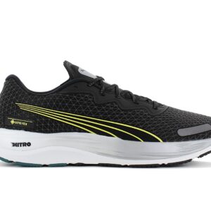 100% Original Puma !  Herstellerfarbe:  PUMA Black / Malachite-Yellow Burst   Obermaterial:  Mesh / Synthetik   Zustand:  Neu  und  Originalverpackt         Der Velocity NITRO 2 GORE-TEX ist ein neutraler All-in-One-Laufschuh für jede Distanz und jedes Wetter und ein federleichtes und elegantes Update des Run PUMA Kaders.      Mit einem wasserfesten Obermaterial aus GORE-TEX und NITRO Schaumstoff für außergewöhnliche Reaktionsfähigkeit und ultimative Dämpfung ist dieses Upgrade des Originals ein gut sitzender und strapazierfähiger Schuh für ein angenehmes Laufgefühl.      PUMAGRIP sorgt vom Laufband bis zur Laufbahn für Haftung auf unterschiedlichen Oberflächen.       Obermaterial aus Funktions-Mesh.  Wasserfeste GORE-TEX Membran.   PUMAGRIP: Strapazierfähige Hochleistungs-Gummimischung für Traktion auf allen Oberflächen.  NITRO: Hochentwickelter stickstoffinjizierter Schaum für hervorragende Reaktionsfähigkeit und Dämpfung.   Obermaterial aus Funktions-Mesh.  Geeignet für: neutrale Pronation. Reflektierende Designelemente.  Sprengung: 8 mm.